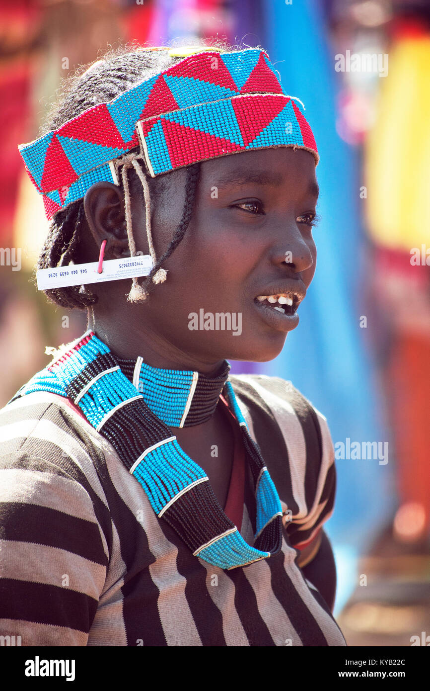 Tsemay woman at Key Afer market - Ethiopia Stock Photo