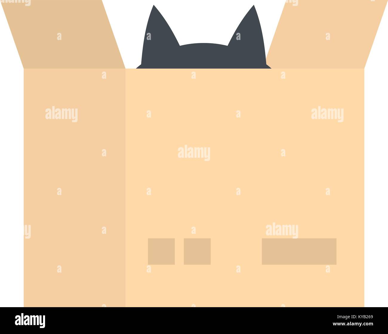 Cat in a cardboard box icon flat isolated on white background vector ...