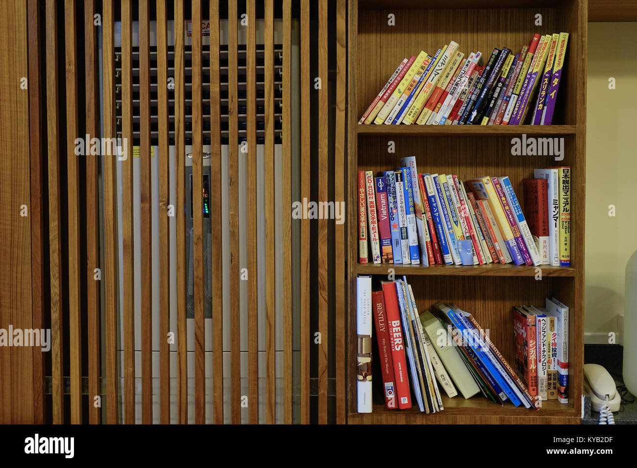 Yangon Myanmar Feb 22 2016 Wooden Bookshelf Of Modern Hostel