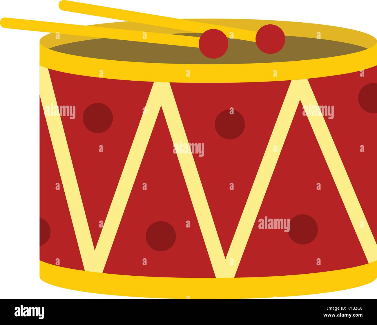 Red drum and drumsticks icon flat isolated on white background vector ...