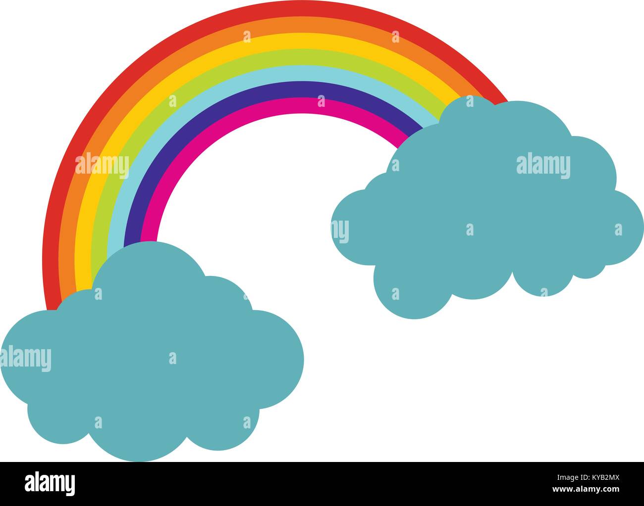 Rainbow and clouds icon flat isolated on white background vector ...