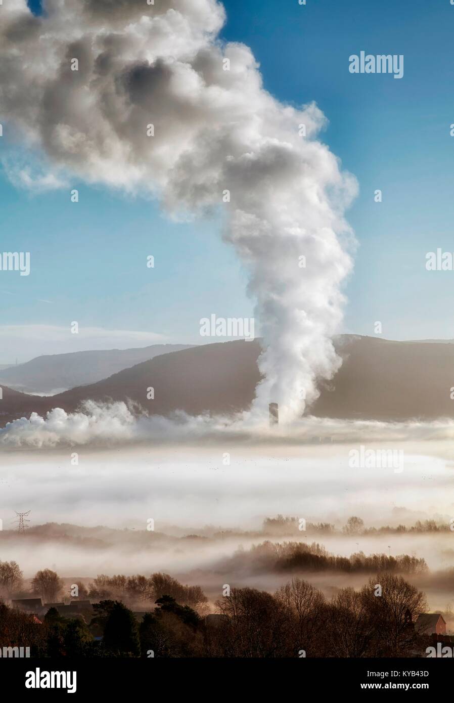 Baglan Bay power station letting off a bit of steam Stock Photo