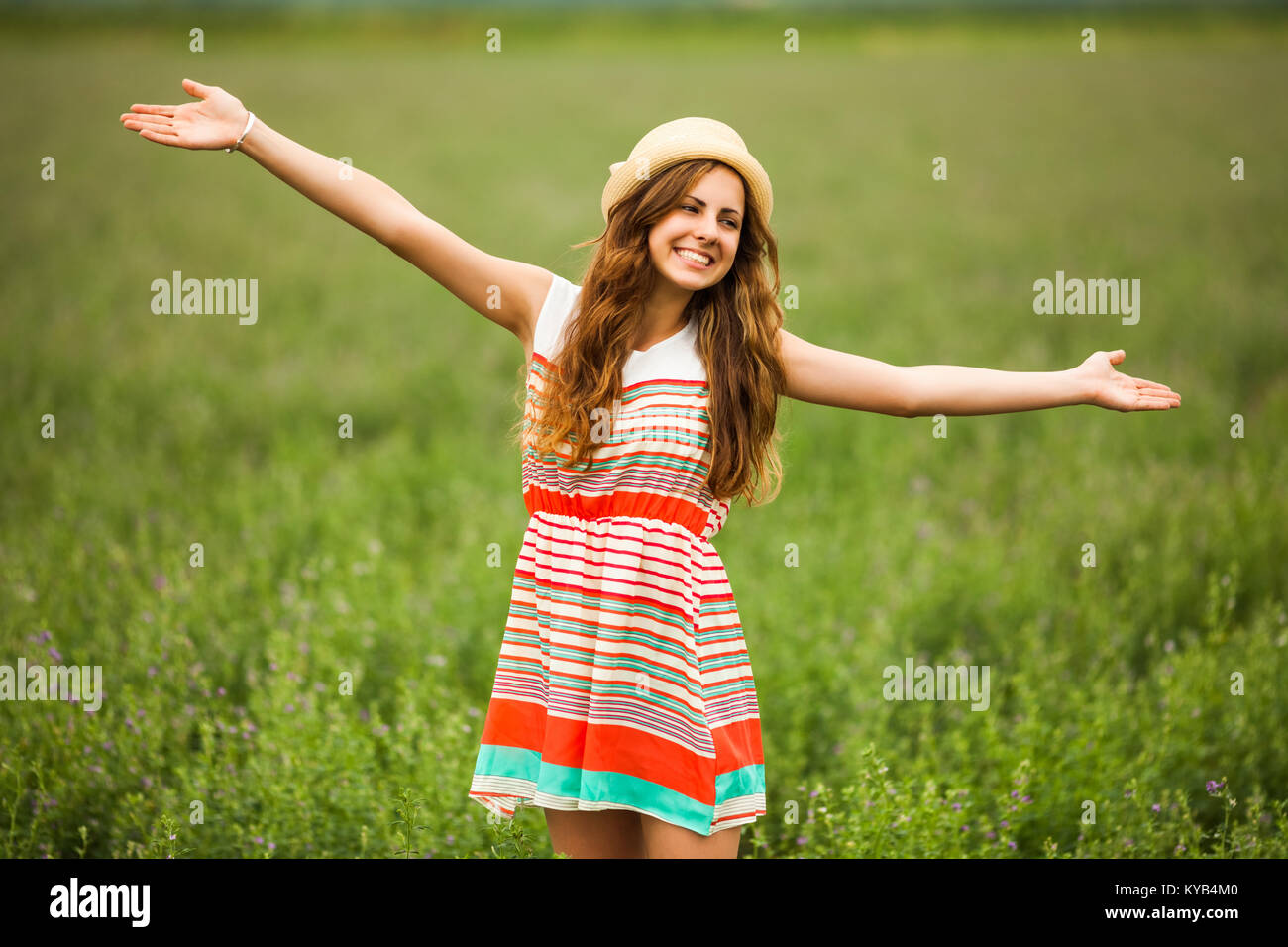 Portrait of happy girl in wheat field Stock Photo - Alamy