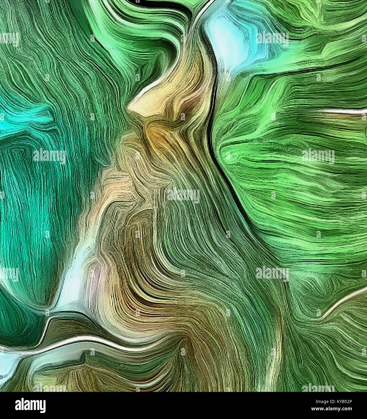 Fluid lines of color movement. Green is a main color. 3D rendering ...