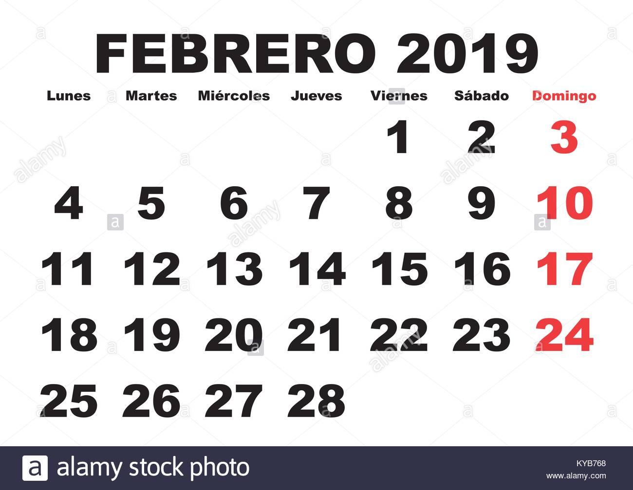 February Calendar Spanish 2019
