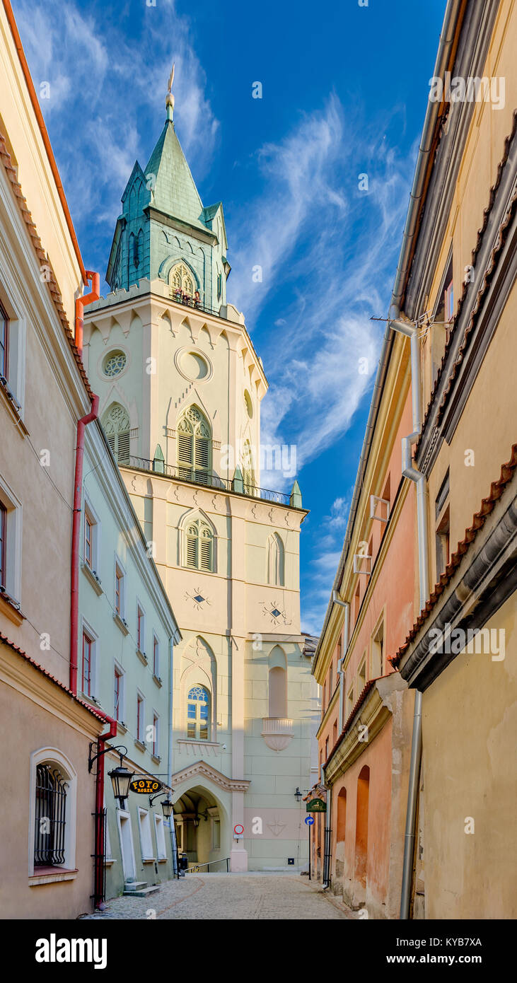 Bystreet leading to Trinitarian Tower, Lublin, Poland, Europe Stock Photo
