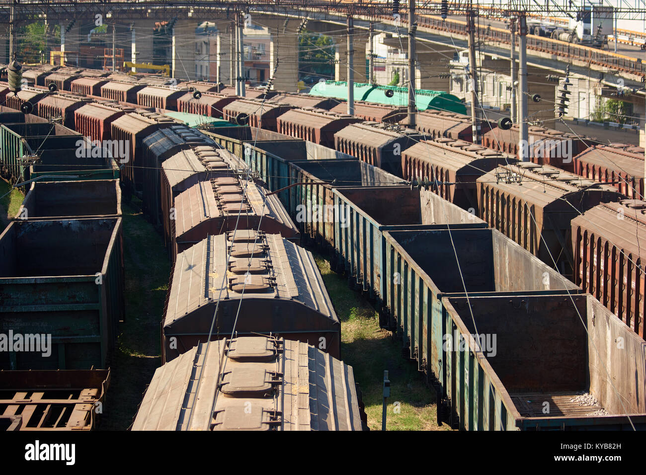 Perspective view cargo freight trains depot Stock Photo Alamy
