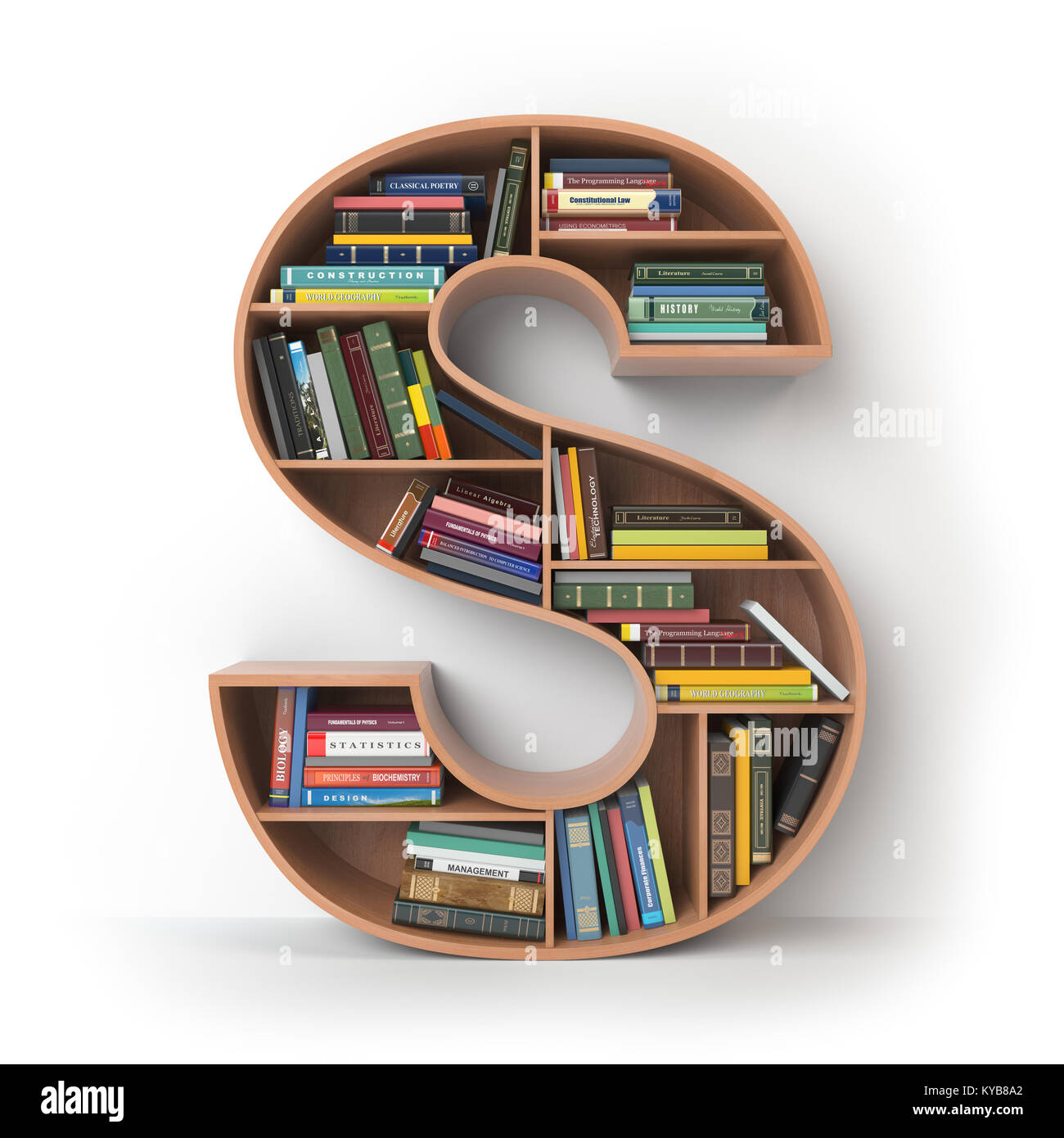 Letter S. Alphabet in the form of shelves with books isolated on white. 3d illustration Stock Photo