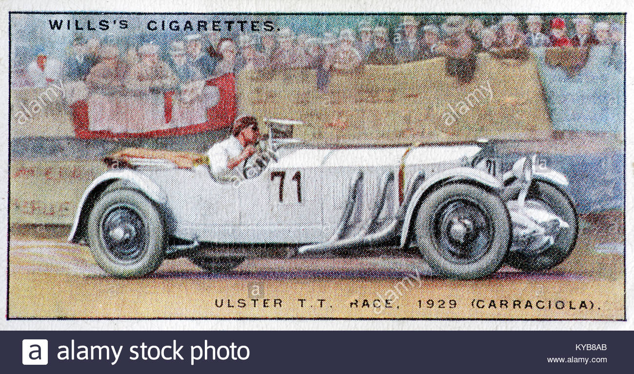 Rudolf Carraciola a European Champion German racing driver from the 1920s and 1930s illustrated driving at the Ulster T.T. race in 1929 Stock Photo