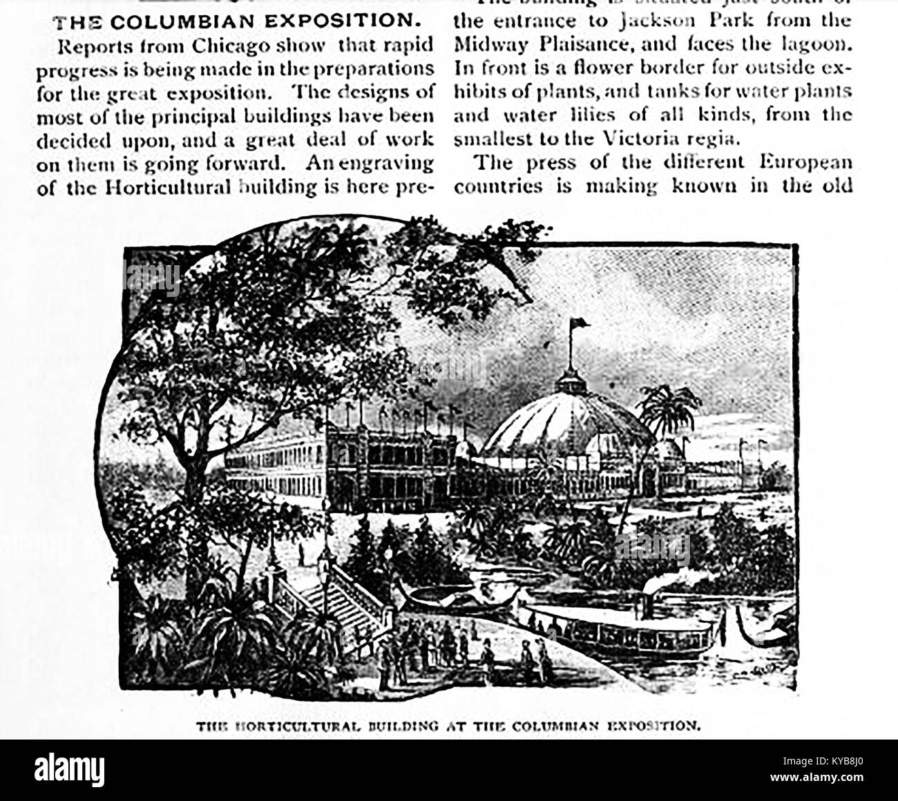 The Columbian Exhibition buildings, Chicago USA, from Vicks Magazine USA . The World's Columbian Exposition was also known as  the World's Fair:;  Chicago World's Fair and Chicago Columbian Exposition. Held to celebrate  the anniversary of  Columbus's arrival  in 1492. The fair featured the world's first Ferris Wheel Stock Photo