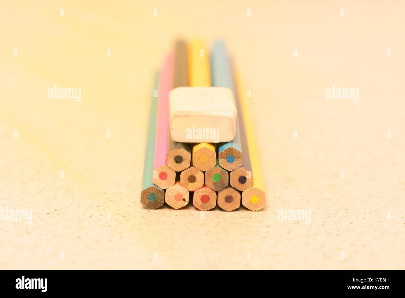colored pencils, and a rubber band under the sun Stock Photo