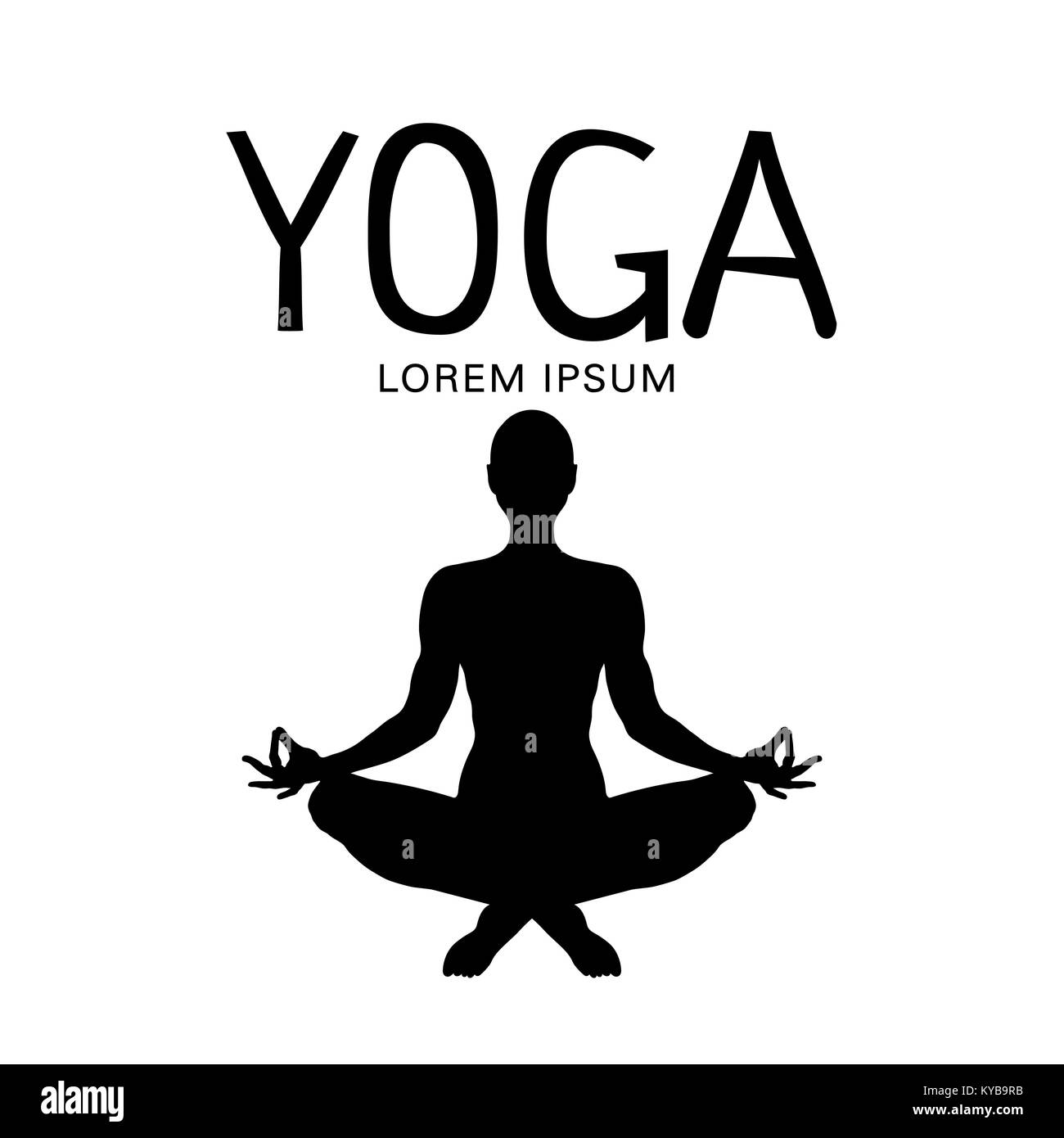 Yoga, figure of a man sitting in a lotus pose, vector silhouette. Meditation relaxation human, outline portrait, black and white contour drawing. Isolated on white background Stock Vector