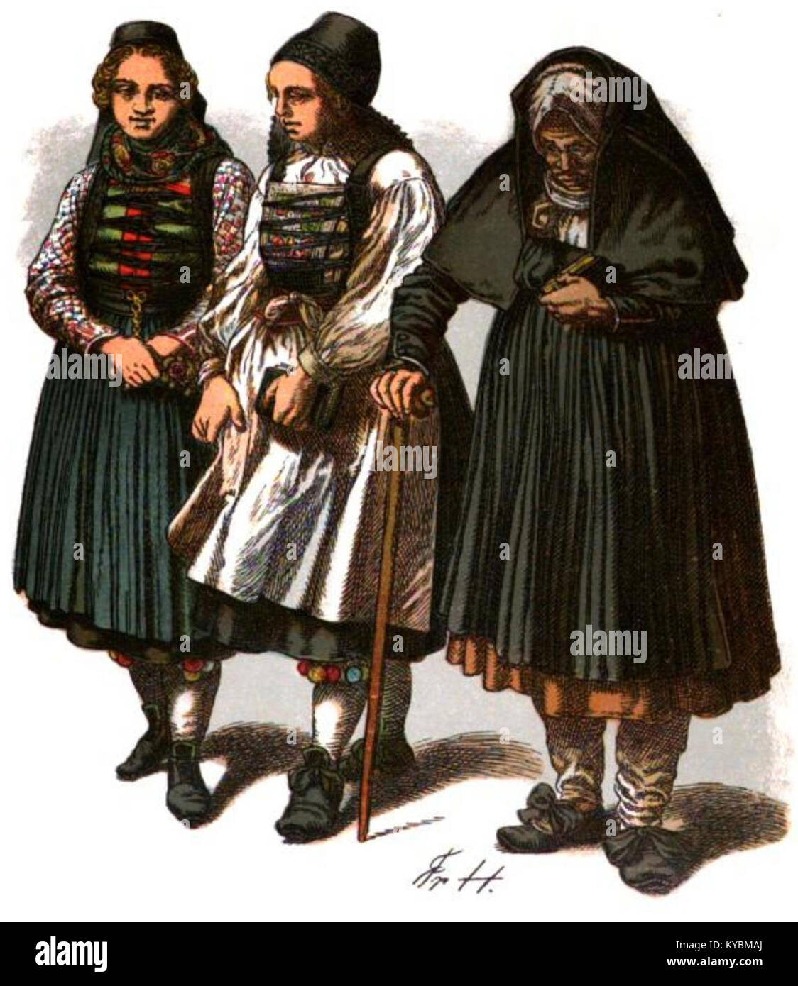 NassTrachtenbuch-T03-Bäuerinnen aus der Gegend von Bidenkopf um 1900 Stock Photo