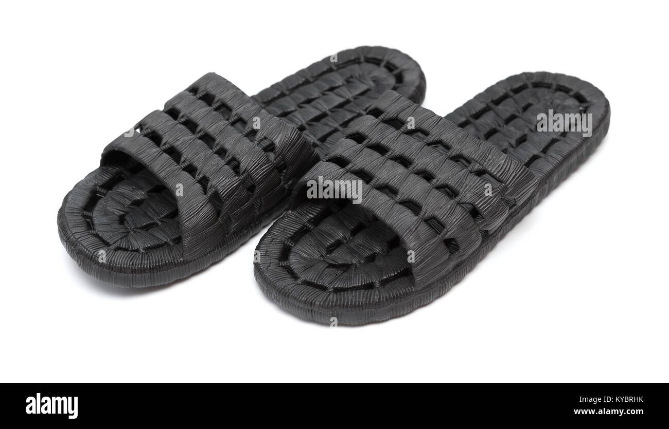 black plastic flip flops