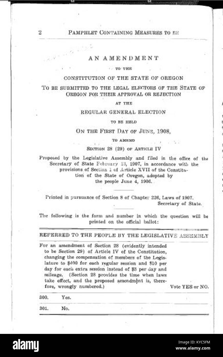 Oregon Ballot Measure 1 (1908) as shown on the 1908 voter pamphlet