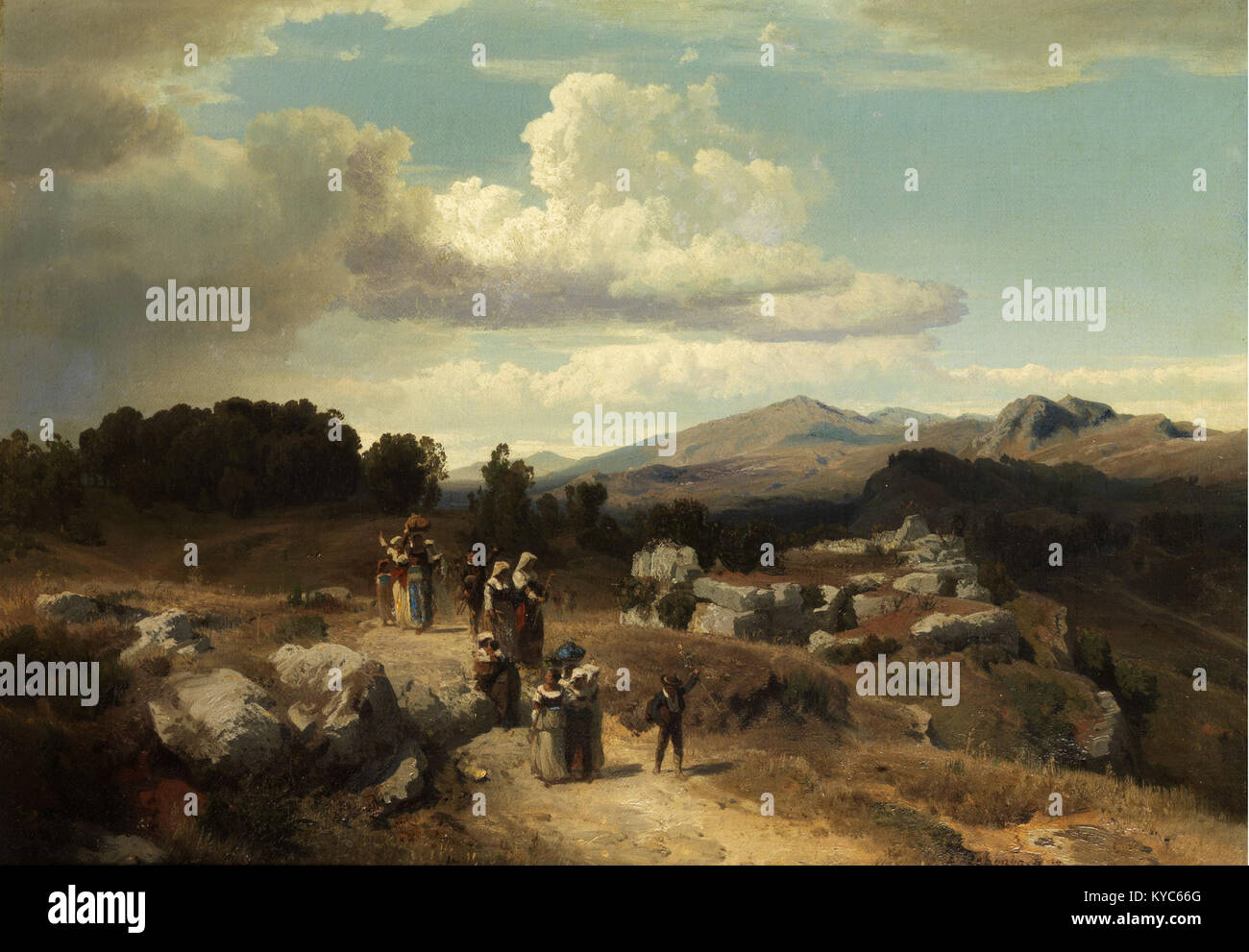 Oswald Achenbach - Sonntagsspaziergang in der römischen Landschaft (1882) Stock Photo