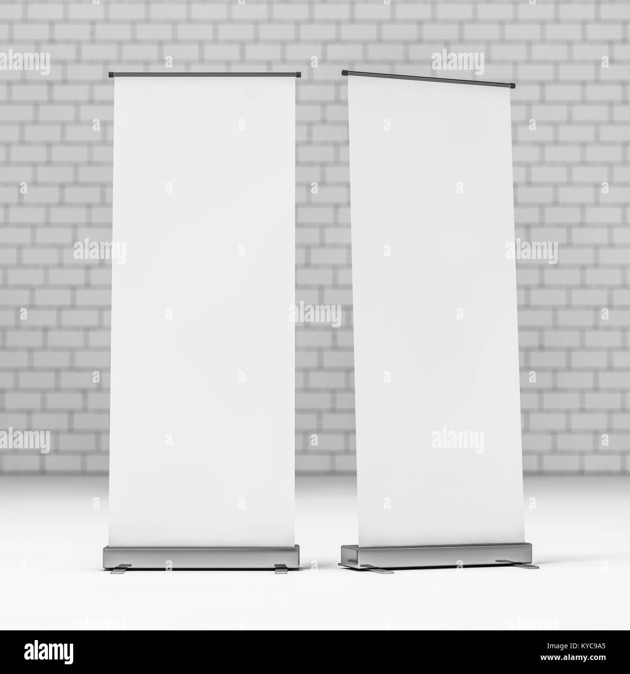 Blank Roll Up Banner on white background. 3D rendering Stock Photo - Alamy