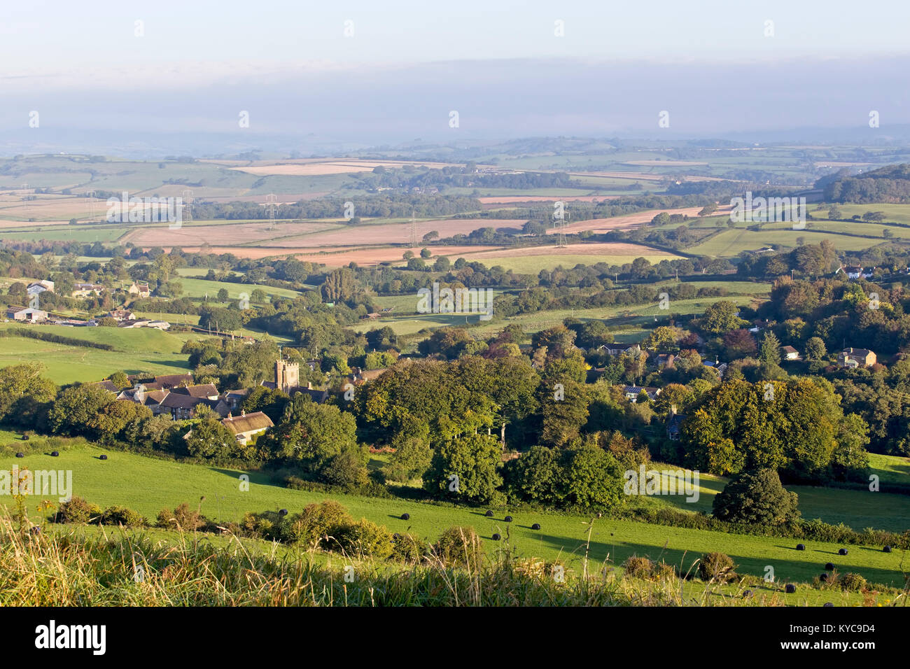 The village of Askerswell nestled in a Dorset valley, near Bridport, Dorset, England, UK. Stock Photo