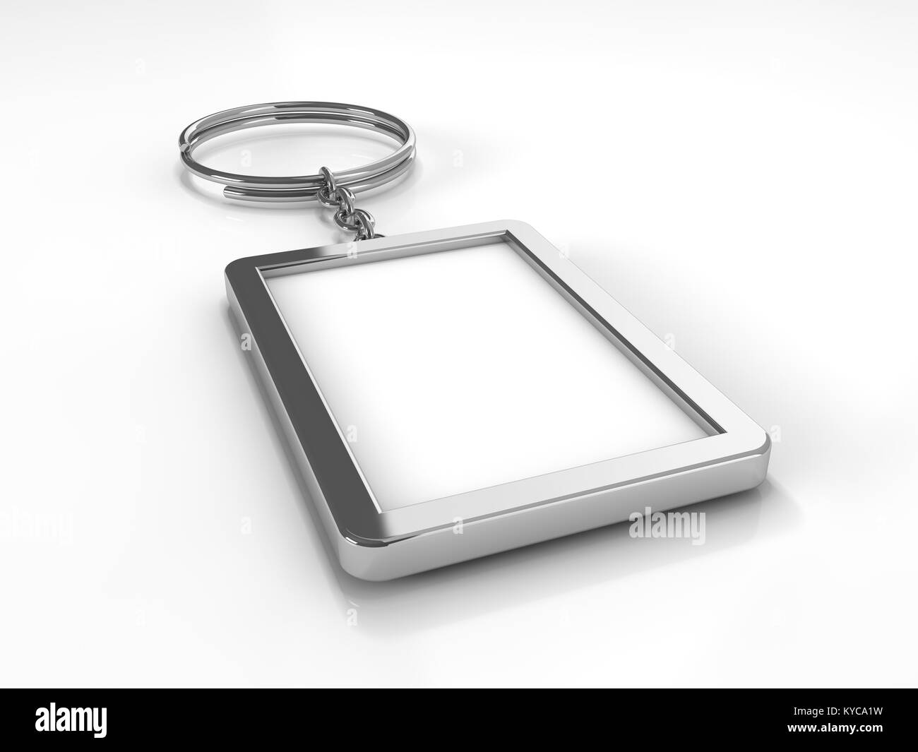 3D rendering illustration of a blank metal keychain with a ring for a ...