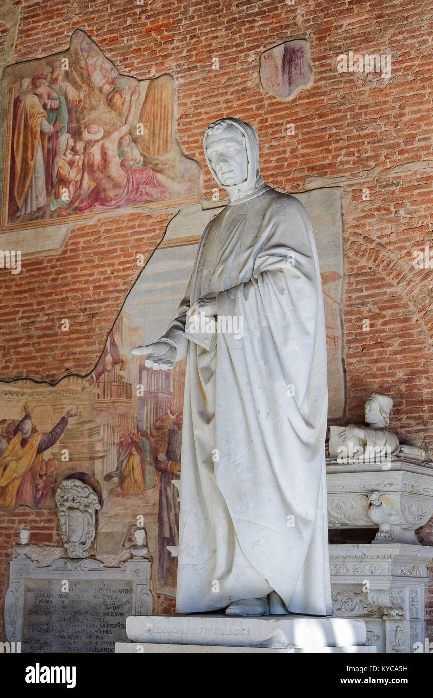 The marble statue of Leonardo Fibonacci by Giovanni Paganucci in the Monumental Cemetery (Camposanto Monumentale) - Pisa, Tuscany, Italy Stock Photo