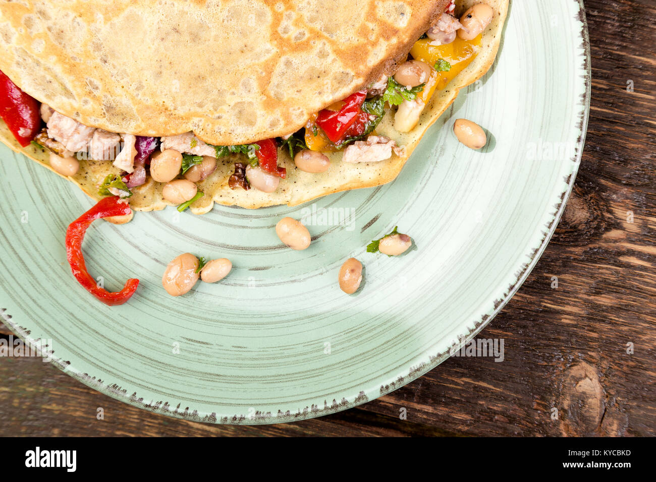 Savoury Buckwheat Pancake with White Beans, Red and Yellow Bell Pepper
