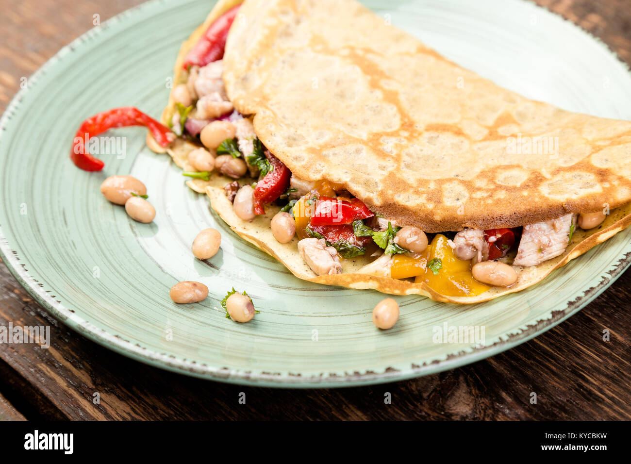 Savoury Buckwheat Pancake with White Beans, Red and Yellow Bell Pepper
