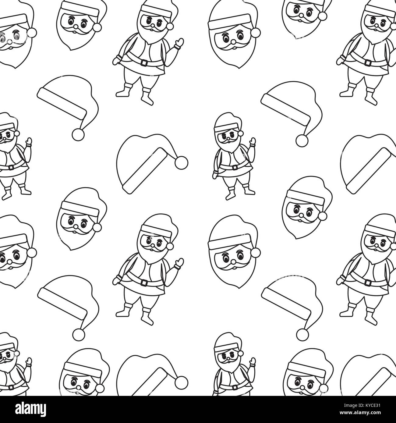 christmas santa claus face hat celebration seamless pattern vector ...