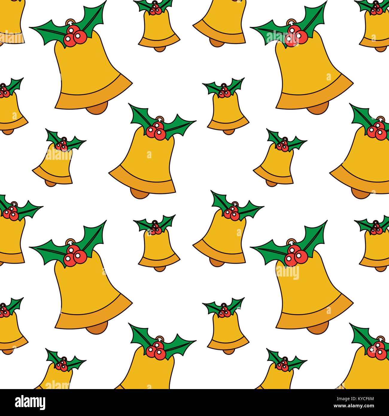 seamless pattern with jingle bells christmas with holly berry vector ...