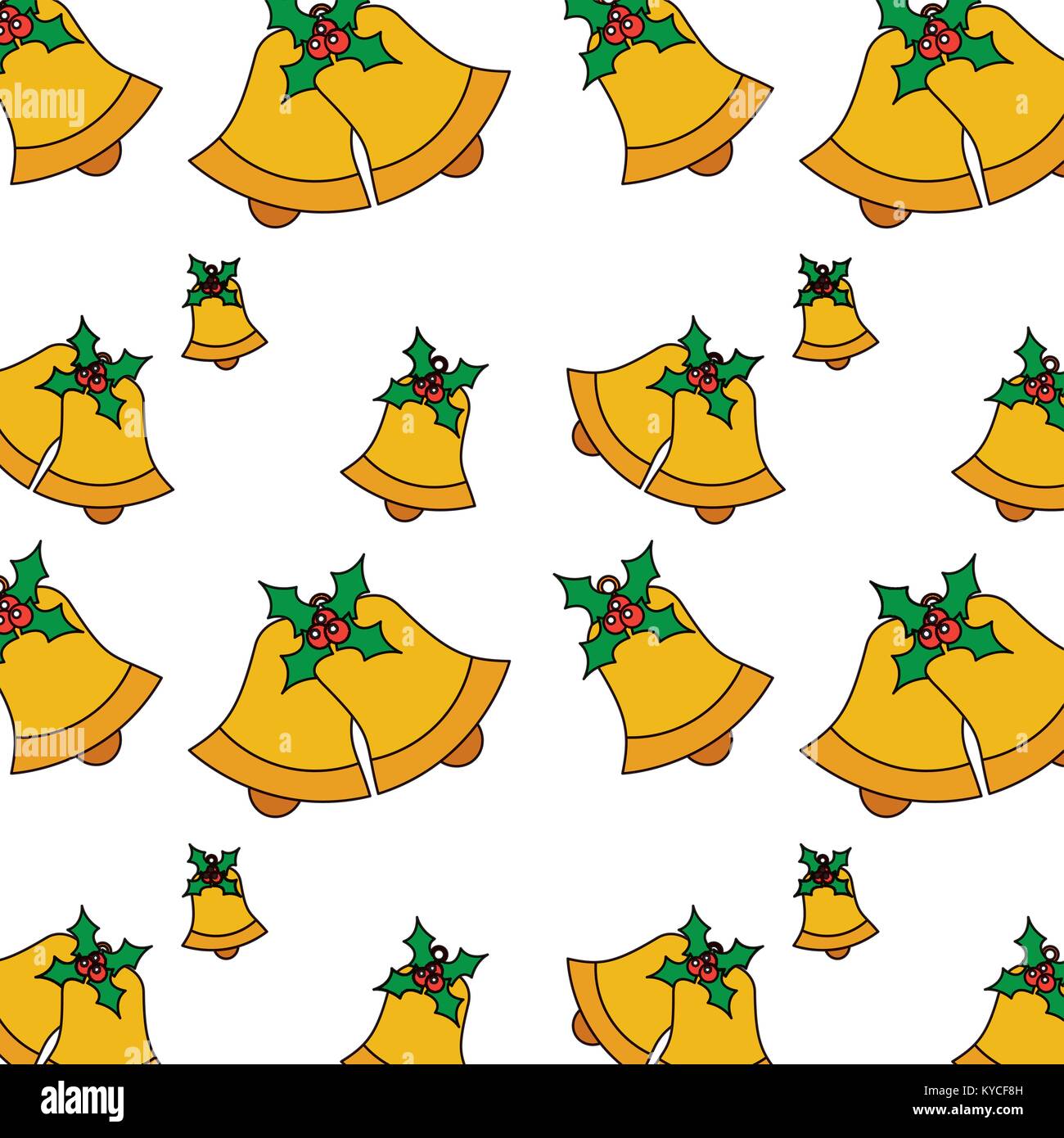 seamless pattern with jingle bells christmas with holly berry vector ...