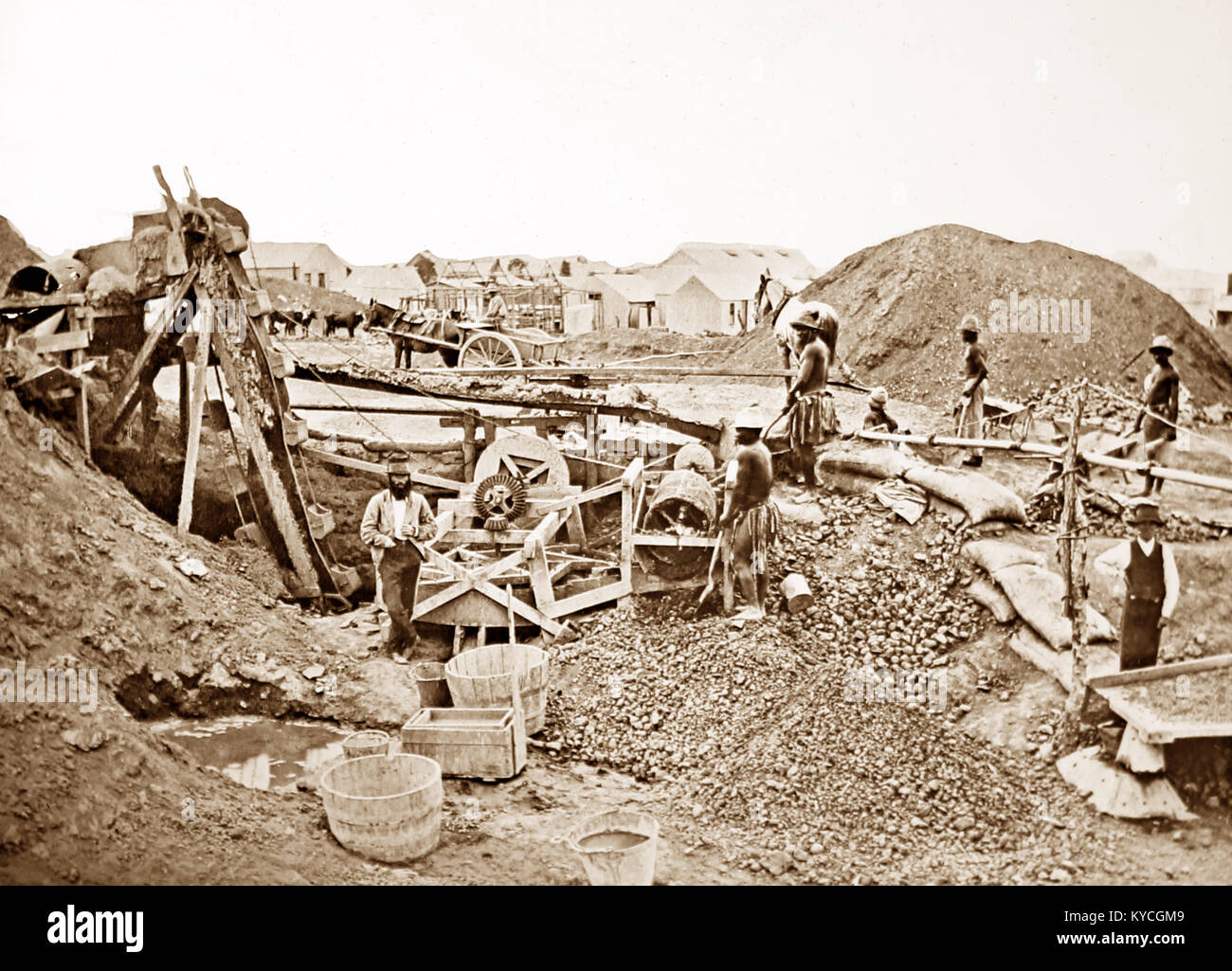 Diamond washing and sorting, possibly South Africa, Victorian period Stock Photo Alamy