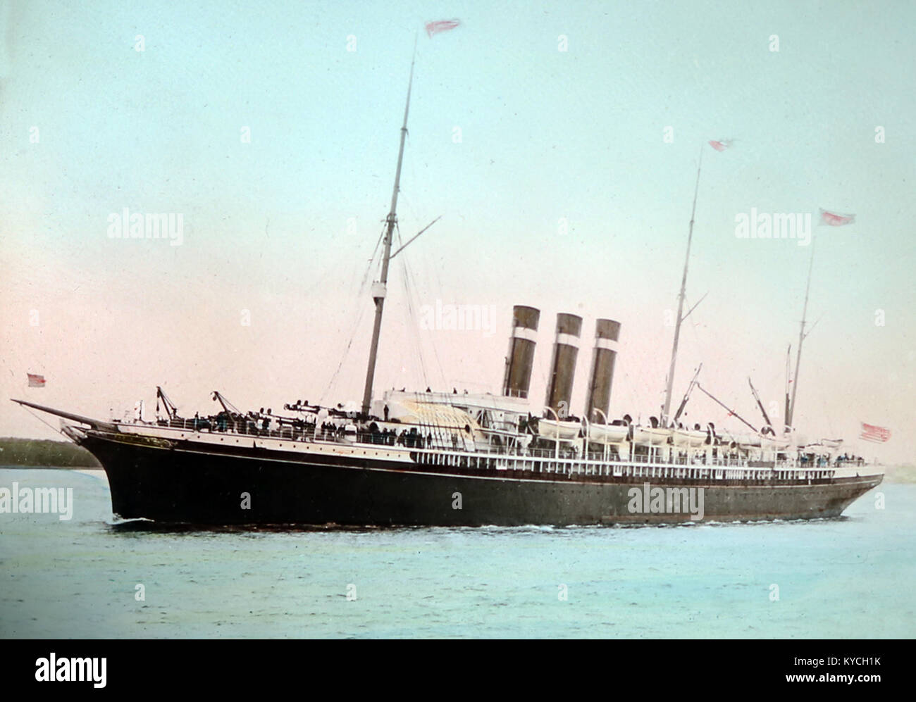 Steamship Paris, French ocean liner, early 1900s, hand coloured photo Stock Photo