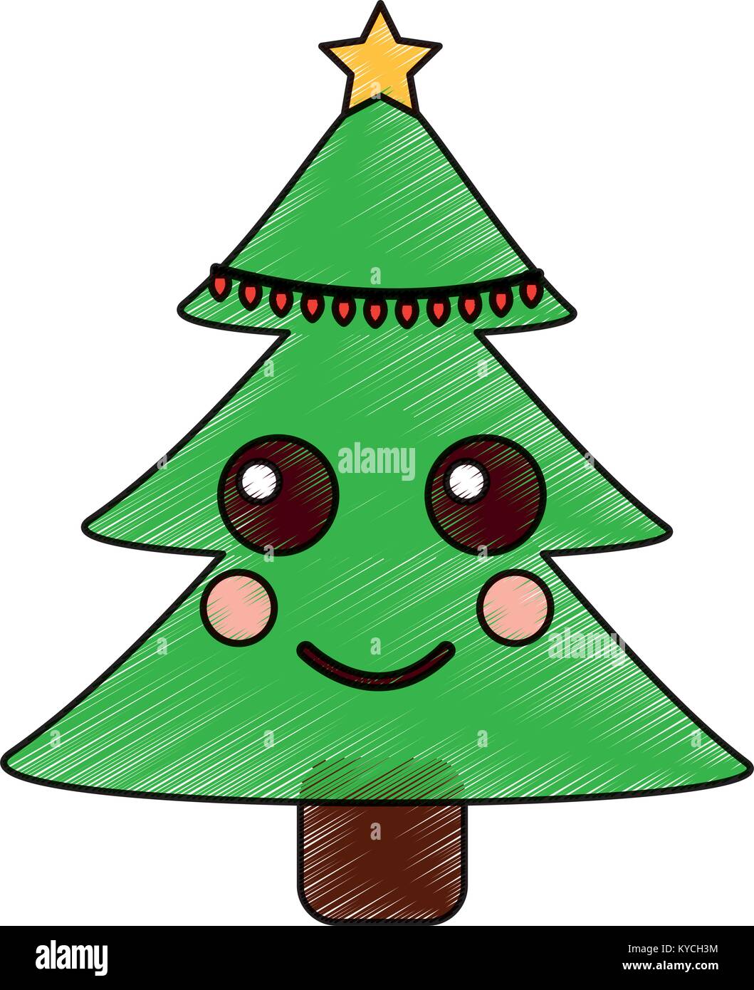 christmas tree kawaii cartoon smiling vector illustration drawing image  Stock Vector Image & Art - Alamy