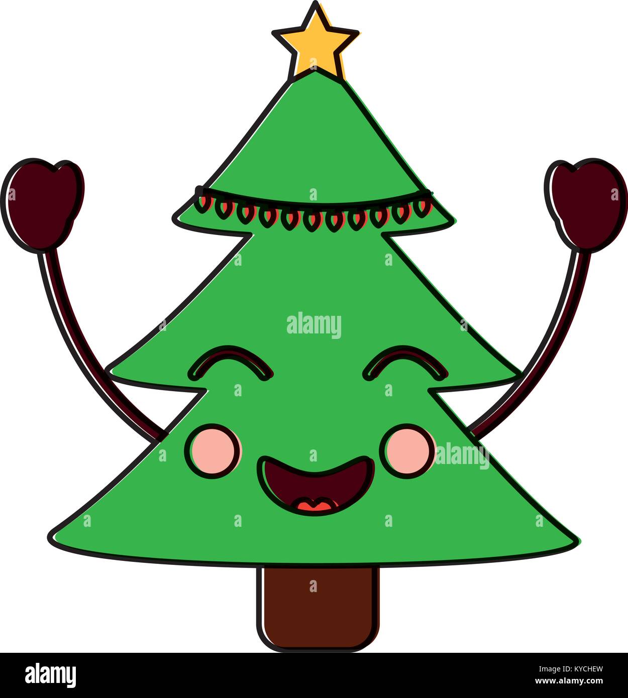christmas tree kawaii cartoon smiling Stock Vector Image & Art Alamy