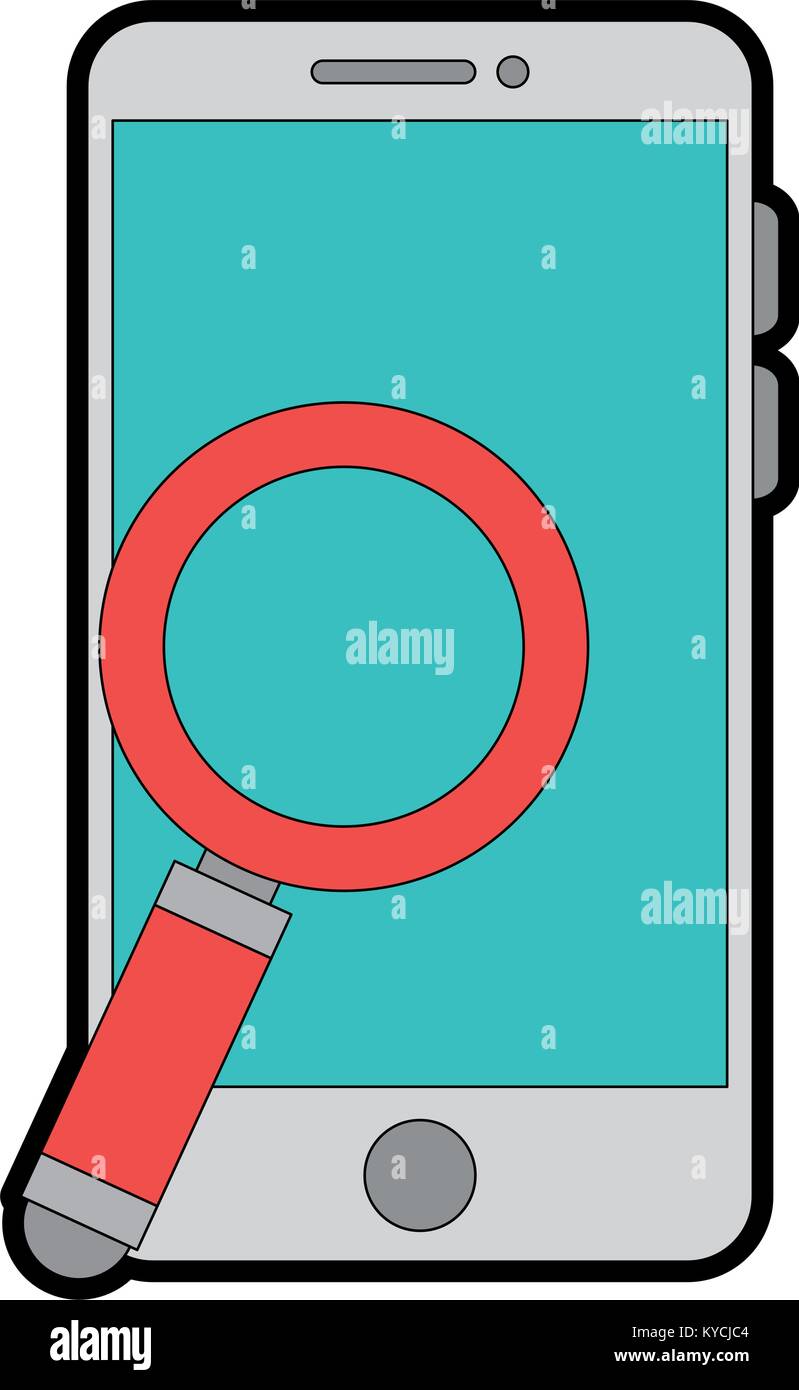 smartphone device with magnifying glass vector illustration design ...