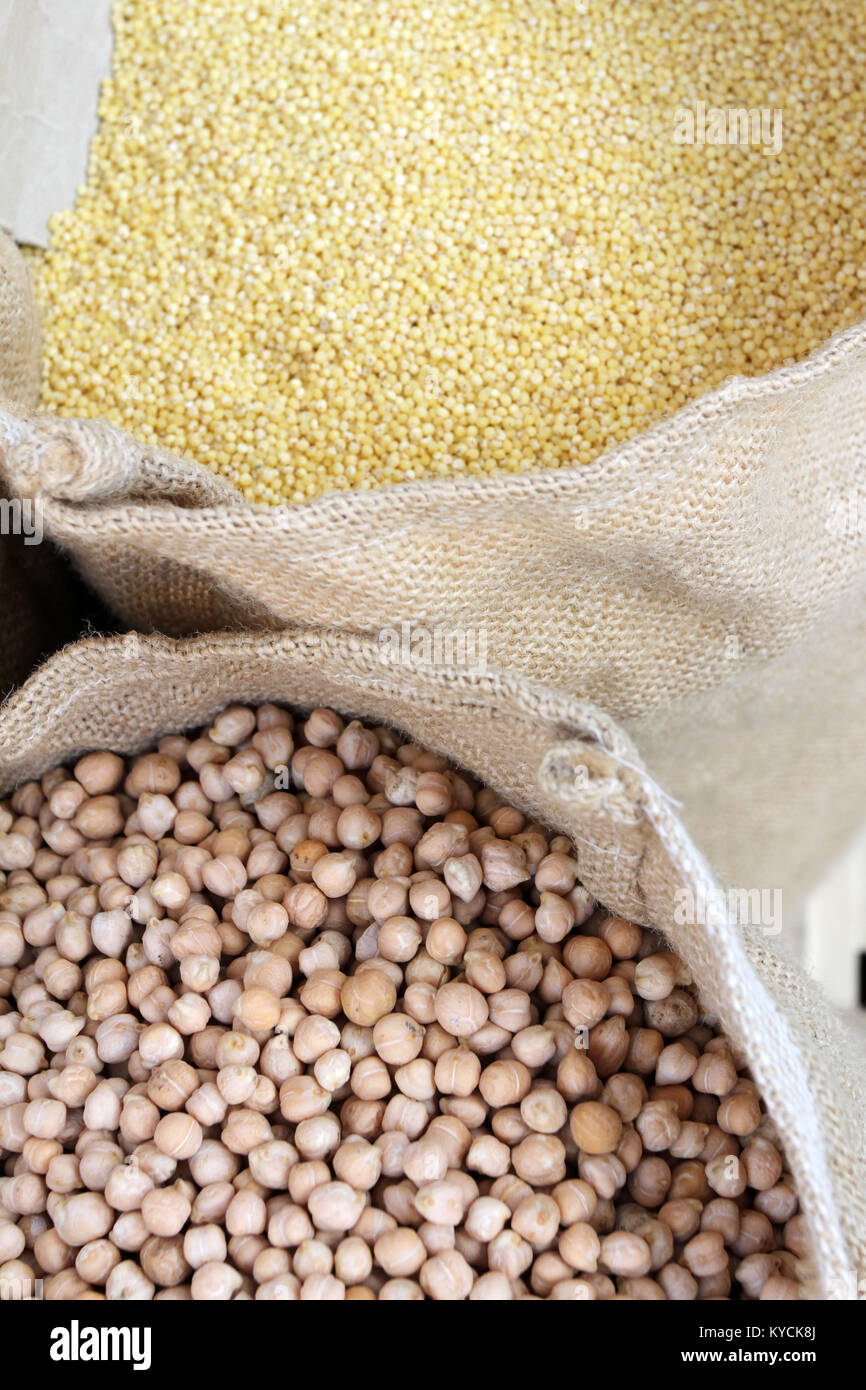 Chickpea. Organic chickpeas grains in a bag for storage on a farmers market Stock Photo Alamy