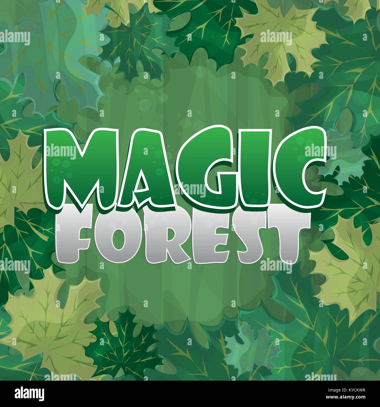 Frame for text decoration. Enchanted forest with green maple leaf - cartoon Stock Vector