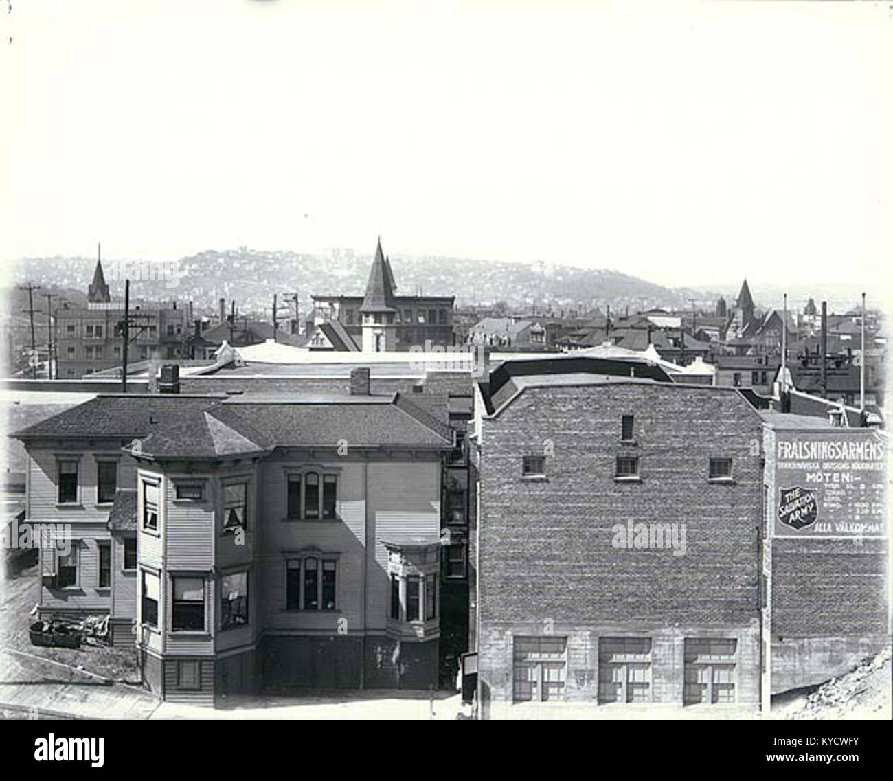 Panoramic view looking northwest from the vicinity of Pine St and 2nd Ave, Seattle, Washington, ca 1908 (HESTER 11) Stock Photo