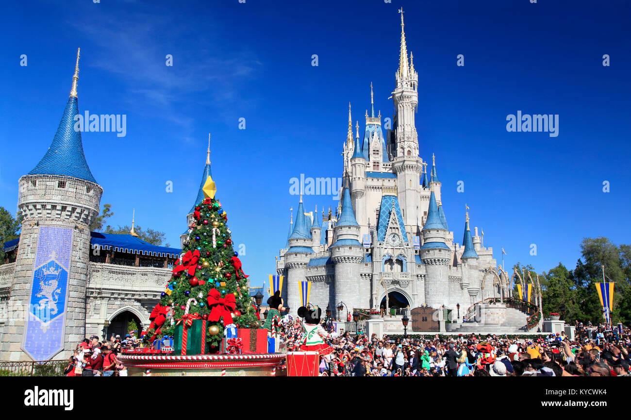Christmas Parade in Magic Kingdom, Orlando, Florida Stock Photo