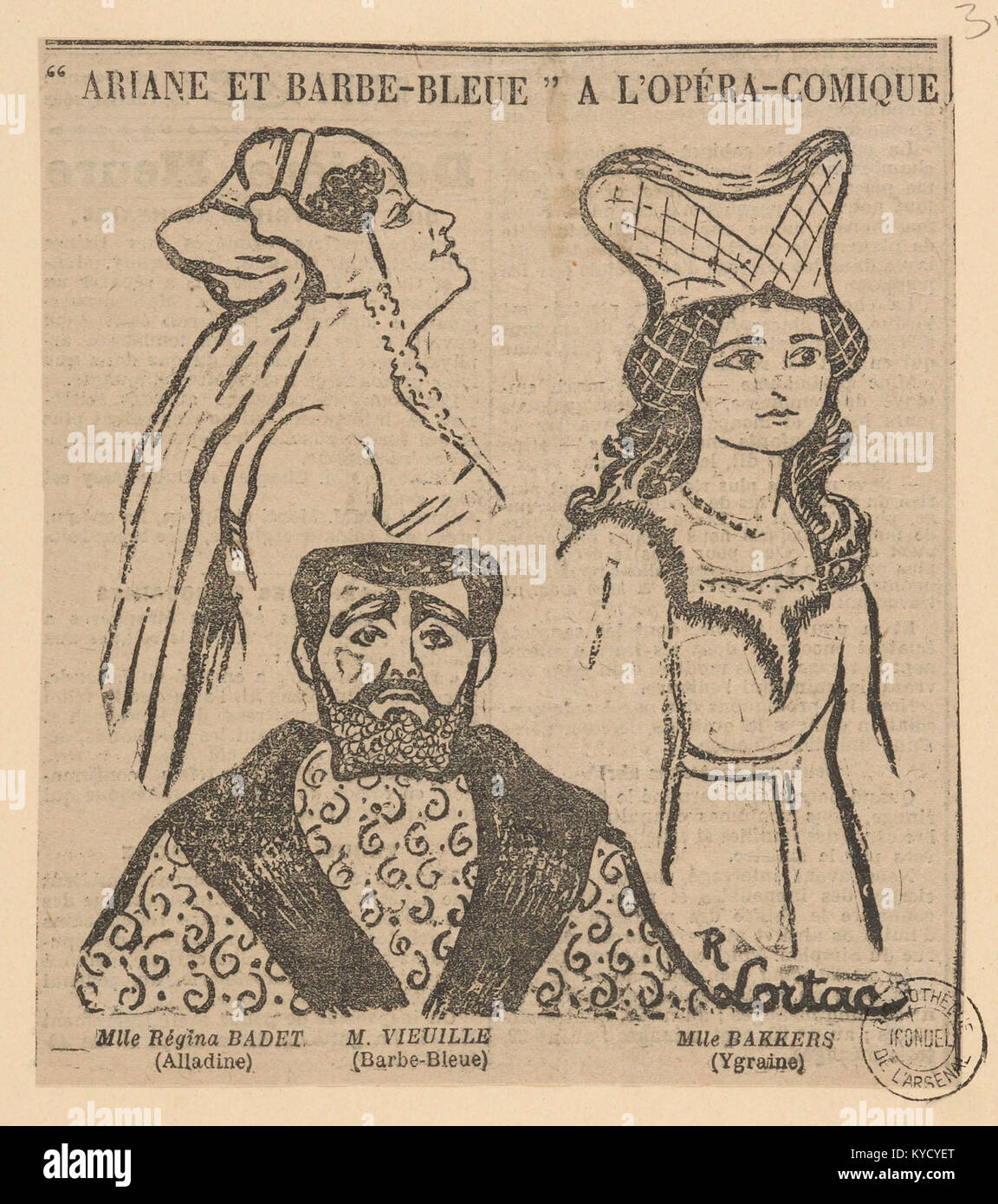 Paul Dukas - Ariane et Barbe-Bleue - Mlle Régina Badet as Alladine, M. Vieuille as Barbe-Bleue, Mlle. Bakkers as Ygraine - Paris 10-05-1907 Stock Photo
