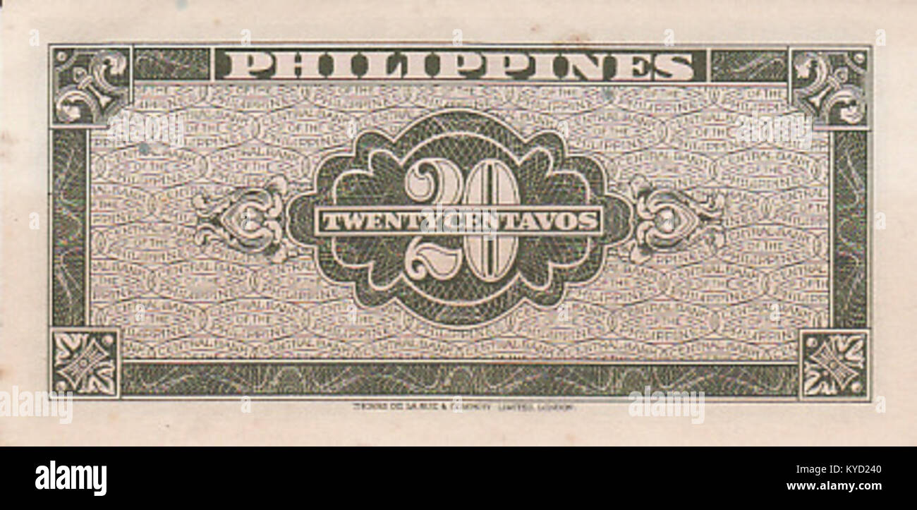 Philippine Peso, 20 Centavo English Obverse Stock Photo