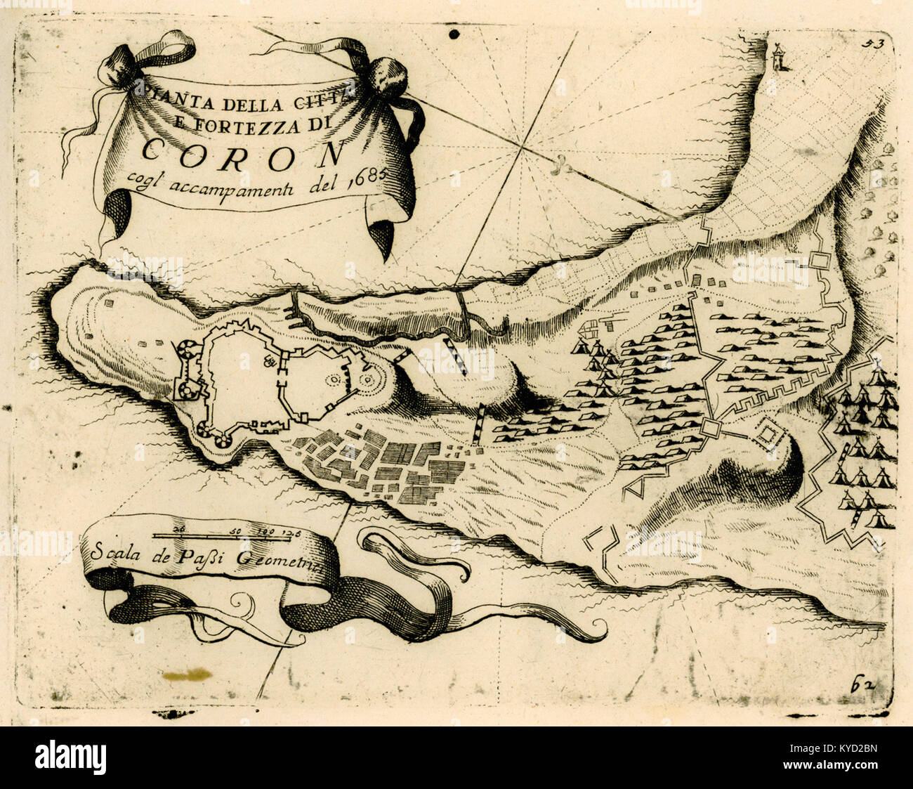The 1688 map titled Pianta della Città e Fortezza di Coron by Vincenzo ...
