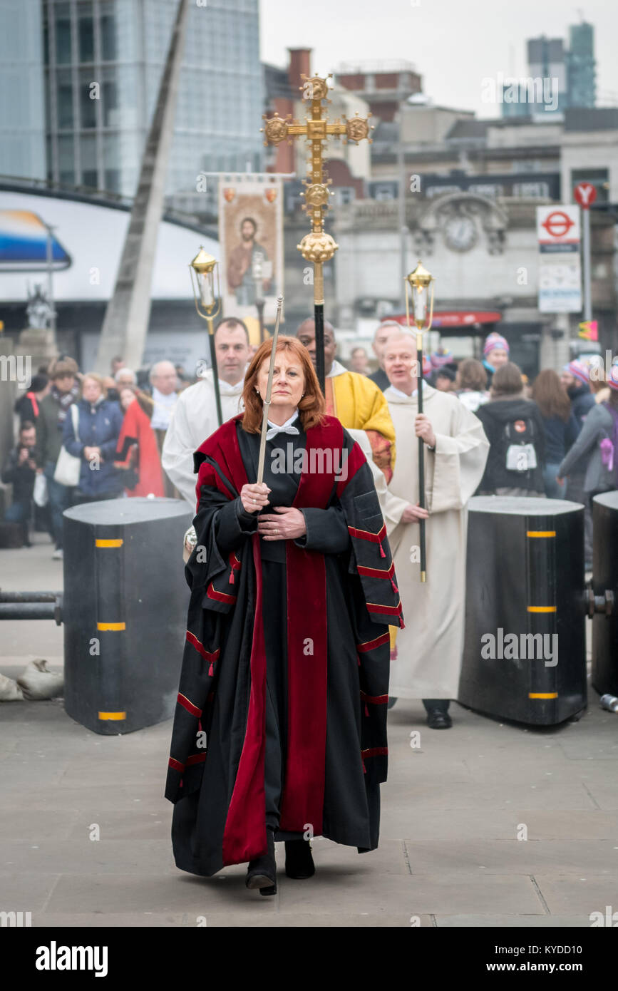 London, UK. 14th Jan, 2018. Annual blessing of the River Thames. Credit: Guy Corbishley/Alamy Live News Stock Photo