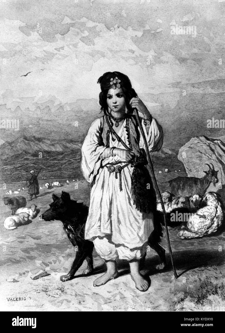 Théodore Valerio - Little Shepherdess and Flocks - Walters 371625 Stock Photo