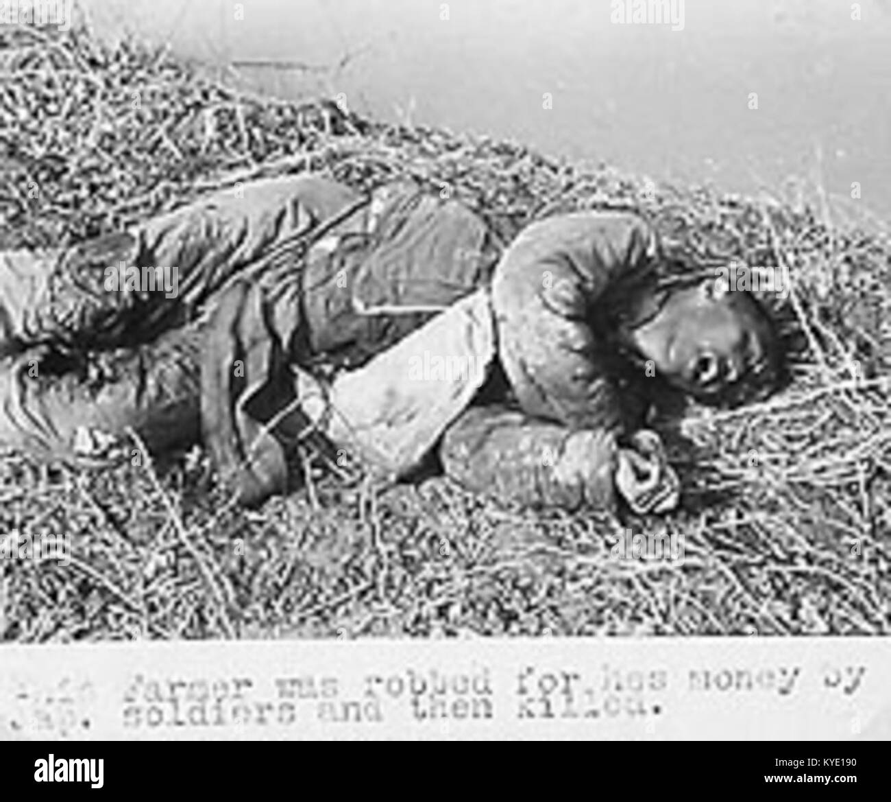 This farmer was robbed for his money by Jap soldiers and then killed, Nanjing Massacre Stock Photo