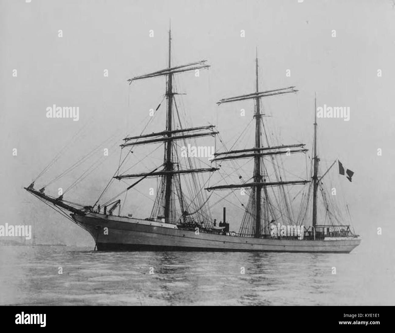 Vintage B&W photo of large sailboat at anchor, late 19th / early 20th Vintage B&W photo of large sailboat at anchor, late 19th / early 20th