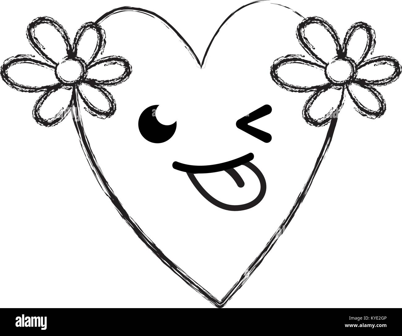figure funny heart with flowers kawaii cartoon Stock Vector Image & Art ...