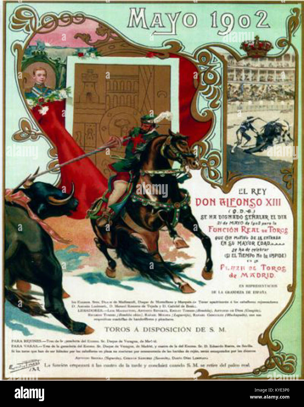 A 1902 bullfighting poster from Madrid, Spain, advertising a taurine ...