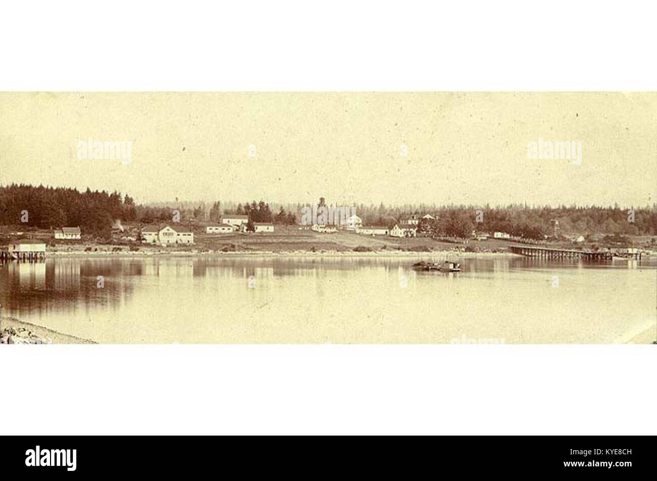 Tulalip Indian Reservation from the water showing the Tulalip Indian School, Washington, ca 1900 (HESTER 159) Stock Photo