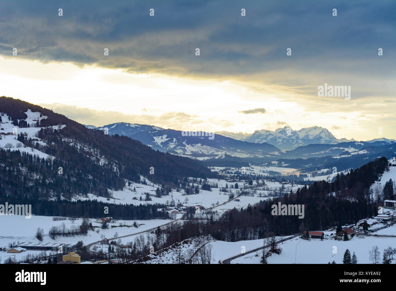 Oberstaufen: town Oberstaufen, view from Staufner Berg to Switzerland ...