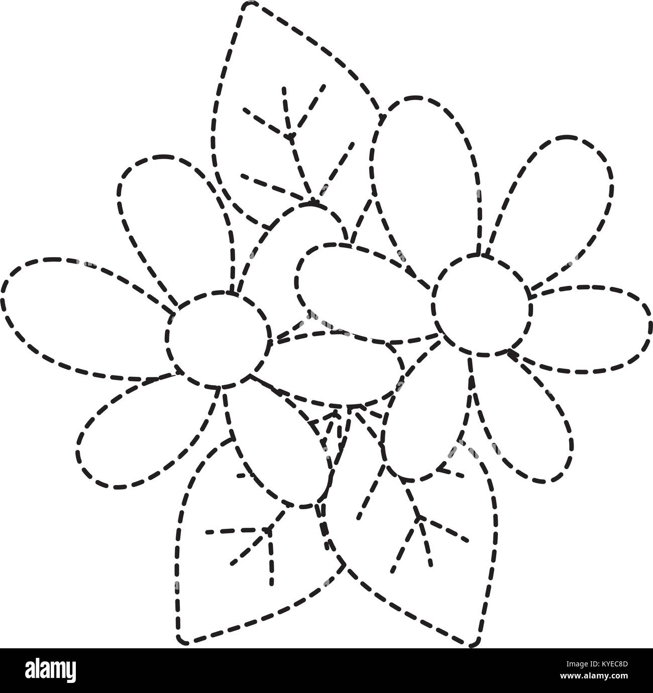 dotted shape nice flowers with petals and natural leaves Stock ...